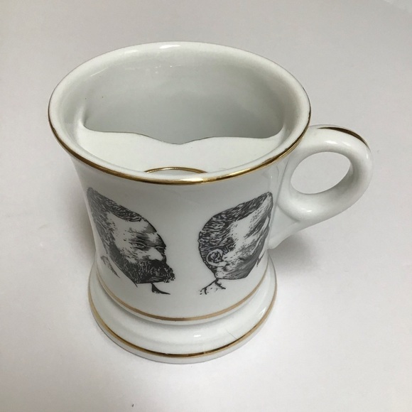 Mustached Men Shaving Mug Knobler Japan Mid Century Barber Razor Brush Vintage - Picture 4 of 13